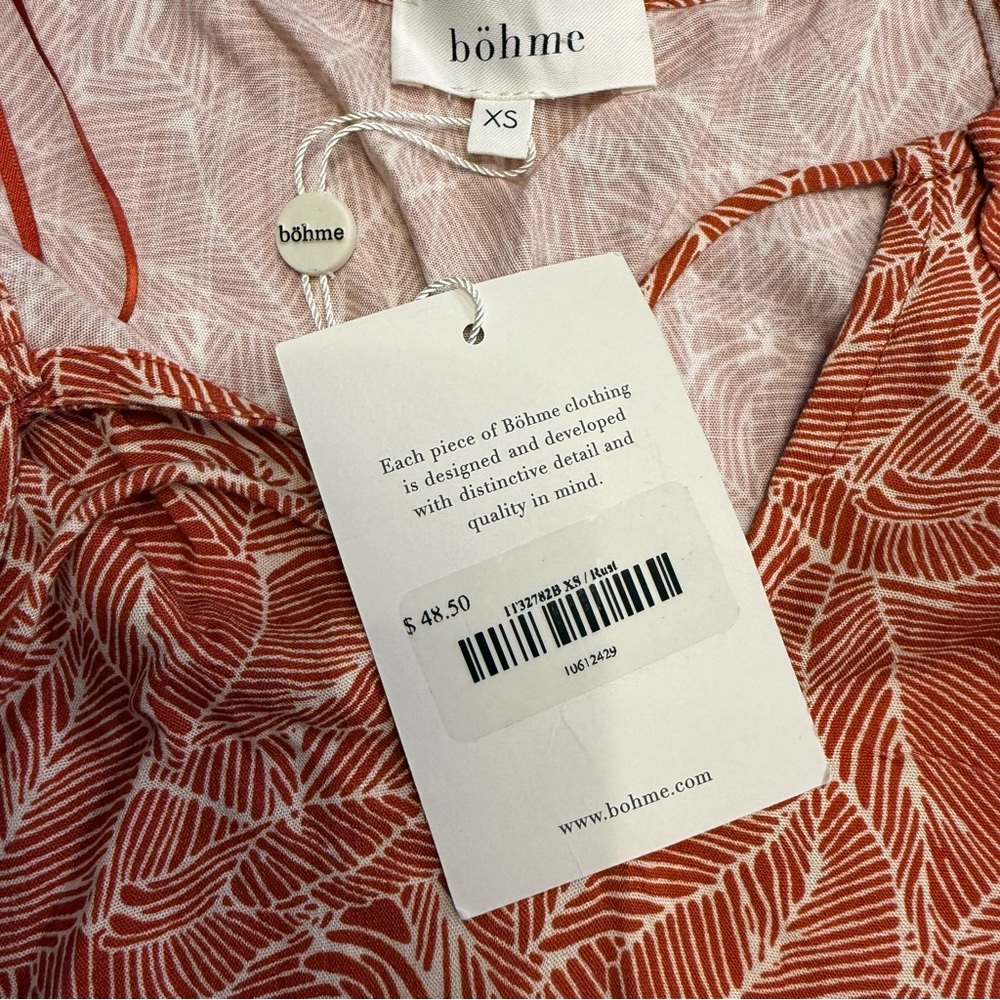 Bohme Rust Floral Boho Blouse Cottagecore Tie Neck Peasant Top XS NWT - Picture 9 of 10